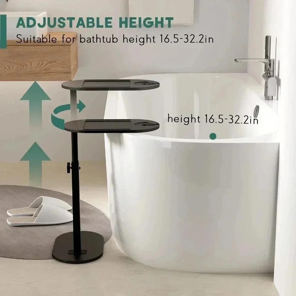 Bathtub Tray Table Adjustable Height, Freestanding Bath Caddy Table bathroom